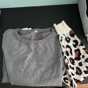 Gray sweater with leopard print sleeves from Amazon